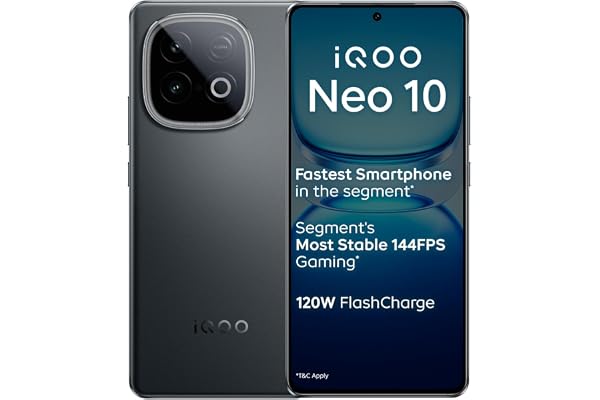 iQOO Neo 10 (Asphalt Black, 8GB RAM, 256GB Storage) | Segment's Fastest Processor* with Snapdragon 8s Gen 4 & Supercomputing 