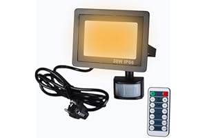 Etrogo Projektor LED 30 W z zewnętrznym czujnikiem ruchu 3000 K, ciepła biel, możliwość ściemniania, 3000 lm, 42 diody LED z pilotem IP66, wodoodporny, do ogrodu, patio, garażu, wejścia itp