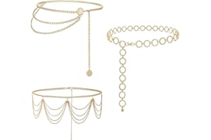 BUKYCAT 3 Stück Einstellbare Taillenkette, Taillenkette für Damen, Gold Metall Kettengürtel, Kettengürtel Gürtel, Multilayer Alloy Waist Chain Body Chain, Adjustable Body Chain for Jeans Dresses