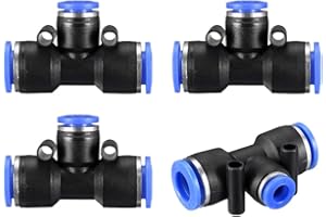 sourcing map Plastic Tee Push to Connect Tube Fittings 25/64" -15/64" od Push Lock Blue(10-6mm) 4pcs