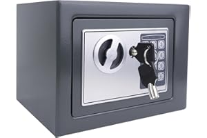 HONI Safebox For Home, 4.6L Electronic Security Safe Box with Two Emergency Keys and Digital Keypad, Steel Locking Bolts, Wall And Floor Fixings, For Home, Office or Travel, 23 x 17 x 17cm, Grey