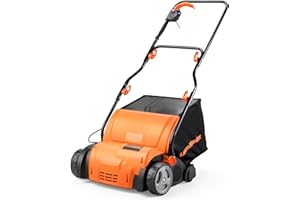 LawnMaster 1350W lawn scarifier, lawn rake, aerator. Electric scarifier with 33cm working width, interchangeable attachments, adjustable working depth and 40L collection bag, With 10m long cable.