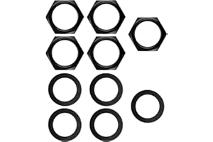 EUPHHONYCS 5 Set Jack Socket Nut with Washer, Guitar Nuts and Washers, 3/8" Guitar Input Output Jack Socket Nut and Washer for Guitars Bass, Black