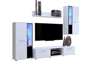 ‎BROMARKT BROMARKT Cube XL Wohnwand Wohnzimmer 4-teilig - Wohnzimmer Schrank – Fernseh Möbel - Wohnwand Modern – Wohnzimmerschrank – Matt Weiß