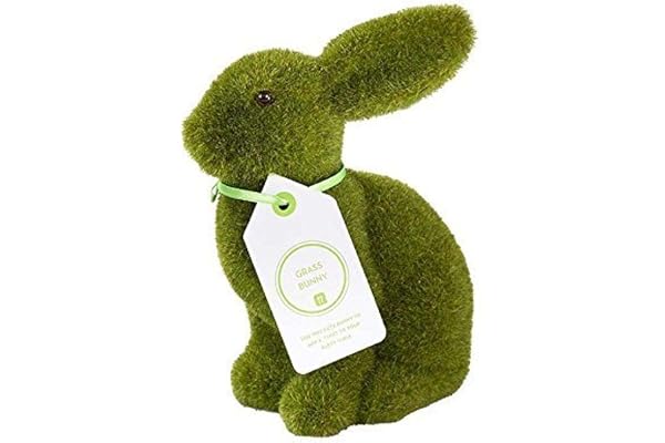 Liten konstgräs Kanin påskbord dekorationer mittpunkt | 15 cm (6 ") mosskaninfigur | Till påsk, födelsedag för barn, Mad Hatter Tea Party, Alice i Underlandet Partytema