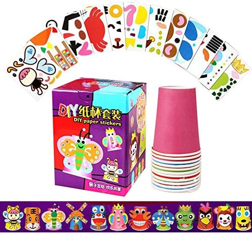 Highdas Kids Child Cup Style 12 Cartoon Characters Design DIY Handmade Paper Stickers Creative Manual Toy Game