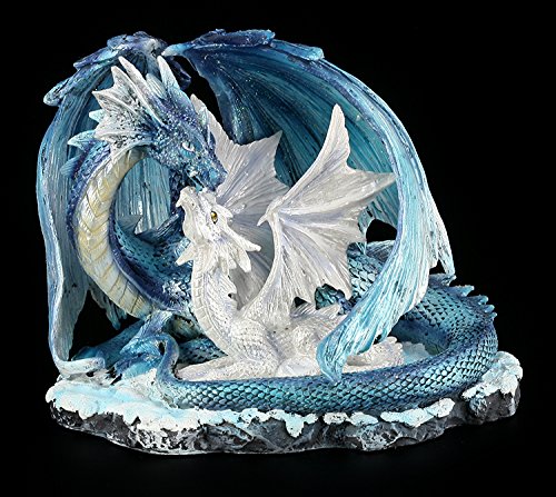 Drachen Figur - Mutter mit Jungem weiß-blau