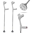 KMINA - Crutches for Adults Men (x2 Units, Open Cuff), Adjustable Elbow Crutches for Women Pair, Grey - Made in Europe