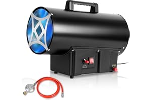 SWANEW Calefactor de gas de 30 kW con manguera de conexión y regulador de presión de gas de 700 mbar, superficie efectiva: 450 m², para obras, almacenes ventilados, garajes, etc