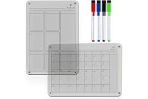 Previs Calendrier Magnétique Réfrigérateur Transparent Acrylique avec 3 Marqueurs A4 (21 x 29,7 cm) - Tableau transparent Réfrigérateur Magnétique Mensuel Acrylique - Planifiez le Mois avec style -