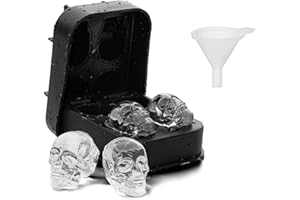 YSTrillion Bandejas Cubitos Hielo Silicona,3D Bandeja de Calavera de Hielo,Cubitera Hielo con Embudo Para Whisky,Cócteles Y Cualquier Bebida