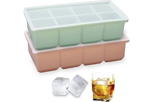 Theuwnee® 2 PCS Vassoio per Cubetti di Ghiaccio in Silicone, Grande Stampo per Cubetti di Ghiaccio con Coperchio, Inodore, Impilabile e Lavabile in Lavastoviglie, per Birra, Whisky, Cocktail e Snack