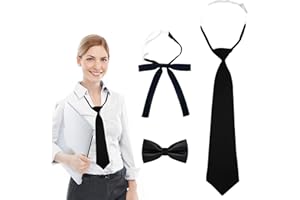 BORISCA 3 Pièces Cravates Femme, Cravate Réglable pour filles, cravates uniforme JK, Cravate Noire pour Mariage, Fêtes, Séances