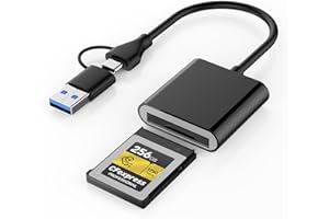 ROCKETEK CFexpress Typ B Kartenleser mit USB 3.2 (Gen 2) 10 Gbit/s, USB-C&USB-A 2-in-1 Typ B CFexpress Adapter, Kompatibel mit Windows/Mac/Linux/Android, für iPhone 16/15, Laptops, Tablets, Smartphones