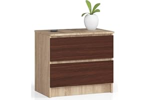 AKORD Kommode K60 mit 2 Schubladen | für das Wohnzimmer Schlafzimmer Schrank Büro Arbeitszimmer | Modernes Funktionales Design | B60 x H55 x T40 cm, Gewicht 20kg | Sonoma Eiche/Wenge