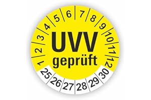 ‎FASSBENDER-DRUCK PRÜFPLAKETTEN Fassbender-Druck PRÜFPLAKETTEN - Hochwertige Prüfetiketten UVV PRÜFUNG Ø 30mm - Selbstklebende PVC-Folie - Wartungsetiketten für Prüfung - Prüfplakette für Prüfungsnachweis (30 Stück)