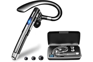 GOSCIEN Oreillette Bluetooth sans Fil Kit Main Libre Bluetooth Avec double microphone pour l'annulation du bruit 64 Heures de Conversation en HD Avec boîtier de chargement LED CVC8.0 pour iPhone/Android