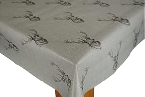 Karina Home Highland Stag Grey PVC Wipe Clean Tablecloth (200cm x 137cm, Grey)