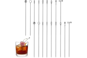 FHISKUNYU 27Pcs Pics à Cocktail en Acier Inoxydable Réutilisables - Set de Pics Apéritif avec 6 Formes pour Fruits, Cocktails et Décorations, Idéal pour Fêtes, Mariages et Événements