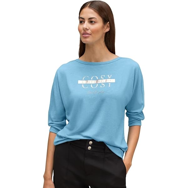 STREET ONE Damen T-Shirt 3/4 Arm - Basic Top Mit U-Boot Ausschnitt Aus Jersey-Baumwolle