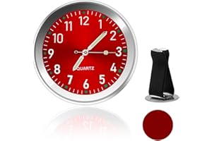 BIVOFU Selbstklebende Mini Auto Uhr - Universelle für Auto mit Lüftungsschlitz Clip und Klebepad, Geeignet für Dashboard Auto Dekoration Home Decor (Rote)