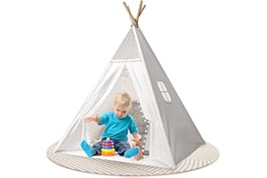 Sleeleece Kinder Tipi Zelt,Tipi Kinderzelt,Klassisches indisches Spielzelt für Kinder,Spielzelt aus Polyester [weiß] & Holz,drinnen & draußen Spielzimmer Babyzimmer Deko für Kleinkinder