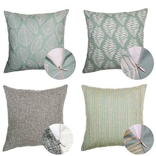 Preisvergleich Produktbild Valery Madelyn Winter Wünsche Weihnachten Kissenbezüge tropisches Blatt Druck und Stichstickerei Baumwolle Leinen Dekoration Kissenhülle (4er Set, 45x45cm)