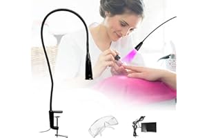GOTRAIN Lampada UV per ciglia da 10 W, luce UV a LED per indurimento della luce, 3-5 secondi, estensione rapida delle ciglia, misura punto regolabile con occhiali di protezione e interruttore a pedale, colore