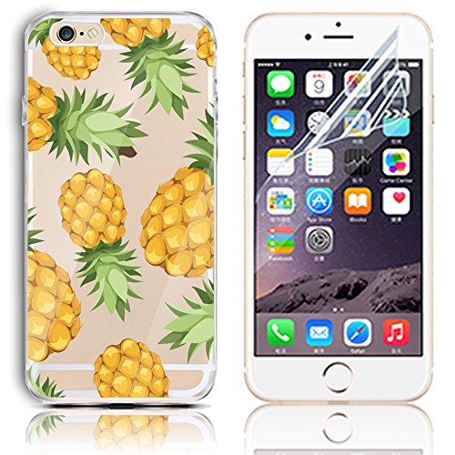 iPhone 6 Case,iPhone 6S 4.7 Inch Silicone Gel Case with Free Screen Protector, Sunroyal Clear Shock Proof Soft Durable Scratch Resistant Rubber Soft TPU Transparent Protective Case Cover Skin Shell for iPhone 6 6S with Beautiful Colourful Pattern Design - Flying Pineapple