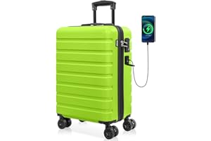 AnyZip AZ101 Handgepäck Koffer Leicht Hartschalenkoffer Reisekoffer Trolley Rollkoffer mit TSA Schloss und 4 Rollen USB（ApfelGrün,M）