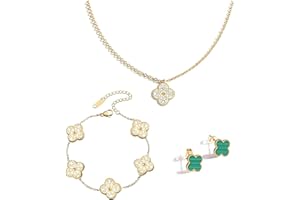 echden Lucky Four Leaf Clover Jewelry Set, 18K Diamond Necklace Pendant Earrings Bracelet for Women,Clover Jewelry Christmas Birthday Gift for Women Girls