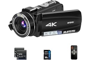 ORDRO Kamera wideo 4K Ultra HD z 10-krotnym zoomem optycznym i 120-krotnym zoomem cyfrowym, wi-fi, vlogowaniem samochodowym, cyfrowym aparatem fotograficznym z kartą pamięci 32 G