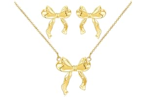 Halora Schleifen Halskette Ohrringe Für Frauen Damen, Gold Silver Bow Necklace and Earrings Set for Women Girls, Bow Ribbon Necklace Earring Jewelry Gift