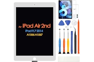ARSSLY for iPad Air 2 A1566 LCD Display Touch Screen Assembly Replacement Kits for iPad Air2 2nd Gen A1567 9.7" Digitizer Screen Replacement with Repair Parts(White)