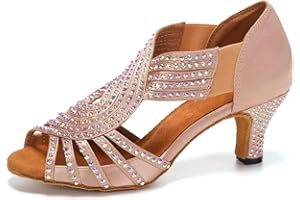 HIPPOSEUS Zapatos de Baile Latino para Mujer con Punta Abierta Salsa Bachata Rendimiento Práctica Zapatos de Baile