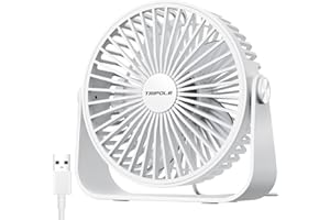 TriPole USB-Tischventilator, 3 Geschwindigkeiten, Luftstrom, Mini-Tischventilator, 360°-Drehung, tragbarer persönlicher Ventilator für Büro, Schlafzimmer, Outdoor-Camping, 1,5 m Kabel, Weiß