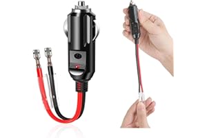 XKSIDA 12v Car Cigarette Lighter Male Plug, Power Plug Male to Bullet Female Terminal Replacement 1 PCS 5.9inch Lead Cable Adapter with LED Indicator, 15a Fuse Protection for Various Auto Dc 12v/24v Devices.