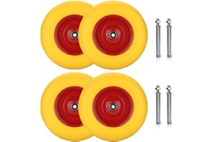 Gimisgu 4 ruote per carriola 4.80 4.00 – 8 in gomma piena con asse, ruota di ricambio per carriola, ruota di ricambio per carriola, diametro 390 mm, portata 200 kg, larghezza 95 mm, colore giallo