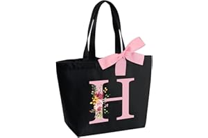 HAMATATA Sac Fourre-Tout Personnalisé avec Initiale, Sac Tote bag avec Noeud Papillon, Adapté pour Mariage Vacances Voyage Anniversaire Noël, Sac Cadeau Parfait pour femmes demoiselles d'honneur maman amis H