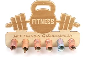 ‎KREATIVE FEDER Kreative Feder Geldgeschenk Gym für Fitness-Fans - Geldscheinhalter aus Holz in originellem Design mit 6 Löchern für Geldscheine (Gym)