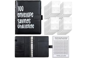 ‎PZJFH PZJFH Geldsparbinder Budget Planner, 100 Umschläge A5 Geldspar-Ordner Budget-Ordner Geldspar-Brieftasche, 100 Tage um 5050 zu Sparen Geldspar-Herausforderung für Zuhause Schule (Schwarz)