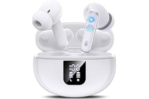 EUQQ Auriculares Bluetooth intrauditivos, Auriculares inalámbricos ANC Bluetooth 5.4, Modo Transparencia Cascos Sonido estéreo con Graves Profundos, 36H Tiempo de reproducción Pantalla LED, Blanco