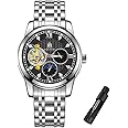 RAKSA DUKE Men's Fully Automatic Mechanical Watch Tourbillon Lunar Phase Display 24 Hour dial Waterproof Glow Steel Band Men's Watch