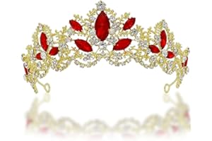 REYOK Corona d'oro donna intarsiata di cristalli bianchi e cristalli rossi accessori per capelli da sposa strass corona principessa regina copricapo ornato retrò squisito