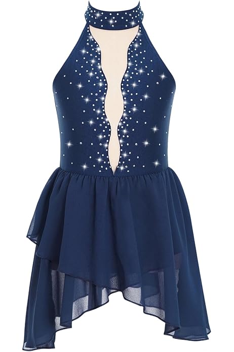 Robe Danse Patinage Artistique Fille - Strass, Manches Longues - 5 à 16 Ans - Justaucorps Gymnastique