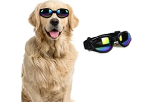 QKEPCY Hundebrille UV Schutzbrille Wasserdicht Winddicht Einstellbar Sonnenbrille Hund Haustier Sonnenbrille Mode Schutzbrille für Große Mittelgroße und Kleine Hundebrille(Schwarz)
