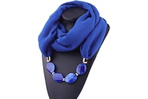 MoreChioce Écharpe Collier Foulard,Foulards Châle avec Pendentif Bijoux Lady Bague Foulard Chaud Écharpe Bague Tassel Strass