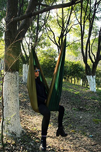 Kronenburg Ultraleichte Hängematte Fallschirm Nylon Fallschirmseide 275 x 140 cm, Traglast 300 kg TÜV SÜD geprüft mit 2 Karabiner und 2 Seilen Olive-Grün - 3