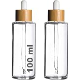 Afracam Damlalık 100 ml Şeffaf Bambu Kapaklı Cam Şişe 100 cc Dropper Ahşap 2 Adet (Beyaz)