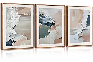 HPNIUB Gerahmtes Leinwandbild-Set 30x40cm - Abstrakte Moderne Kunst mit Pastell Farbspritzern, Blau-Rosa Aquarell-Druck für Wohnzimmer, Schlafzimmer, Büro 30x40cm